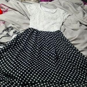 White Floral-Polka Dot Dress